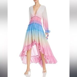 High low rainbow maxi dress with tassels ombre